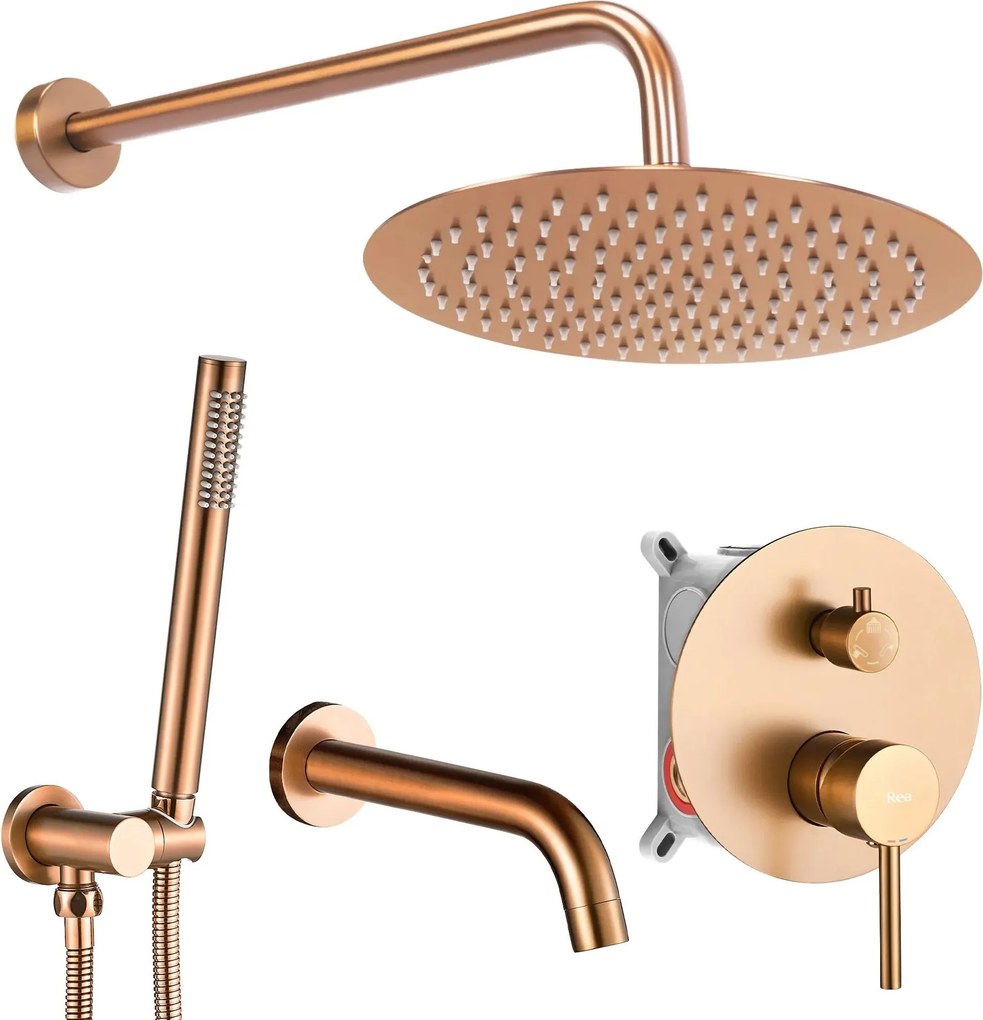 Inbouw regendoucheset Rea Lungo Copper Brush met uitloop + BOX
