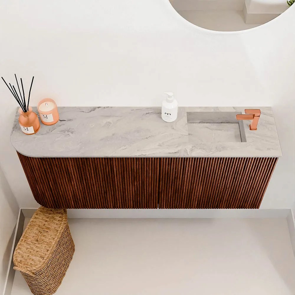 Mondiaz Joya DLux 100cm toiletmeubel ronding links ruby met wastafel faye rechts 1 kraangat glace