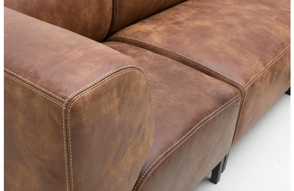 Goossens Excellent Hoekbank Marshall Met Hocker bruin, leer, 1,5-zits, urban industrieel