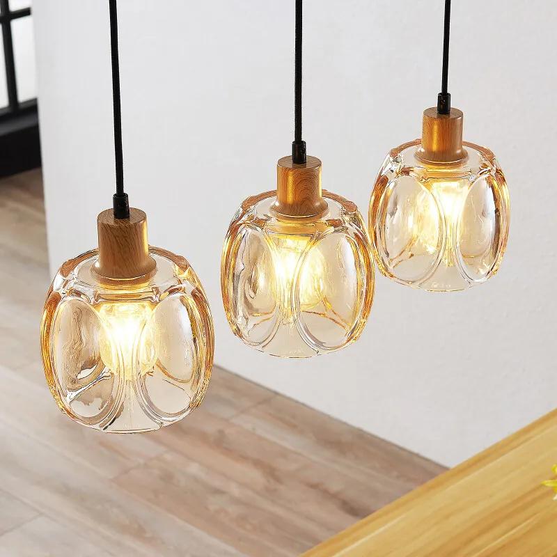 Jeromal hanglamp, glas, amber, 3-lamps - lampen-24