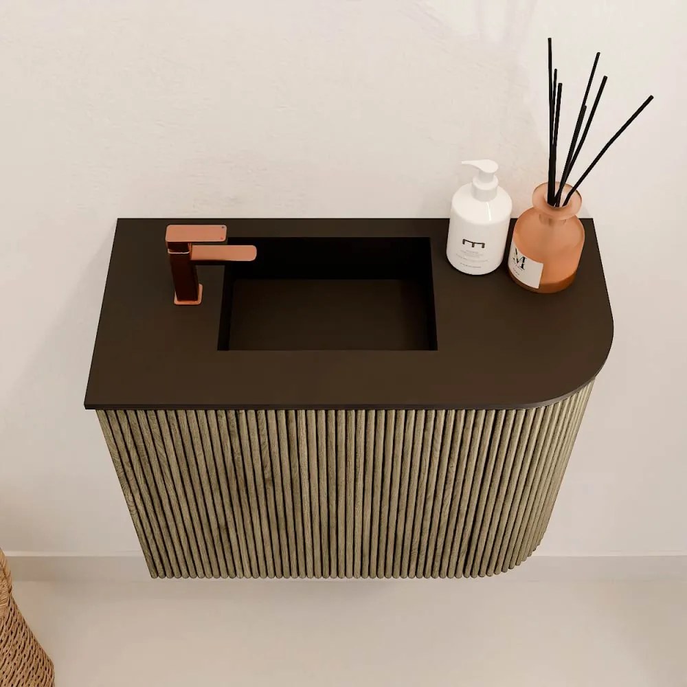 Mondiaz Joya 50cm toiletmeubel ronding rechts dusk met wastafel faye links 1 kraangat urban