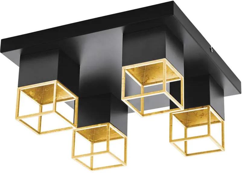 EGLO plafondlamp Montebaldo 4-lichts - zwart/goud - Leen Bakker