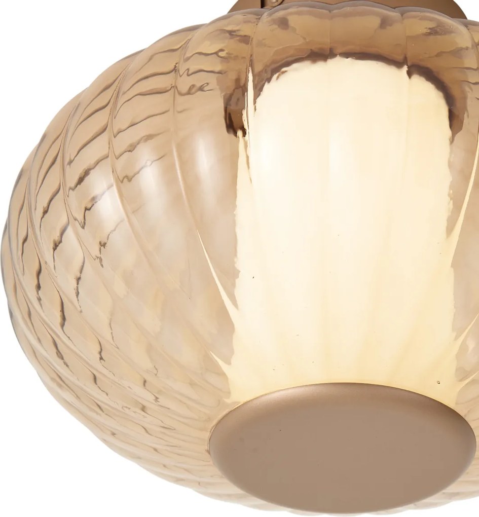Design plafondlamp messing 28cm met amber glas incl. LED 3-staps dimbaar - Margherite