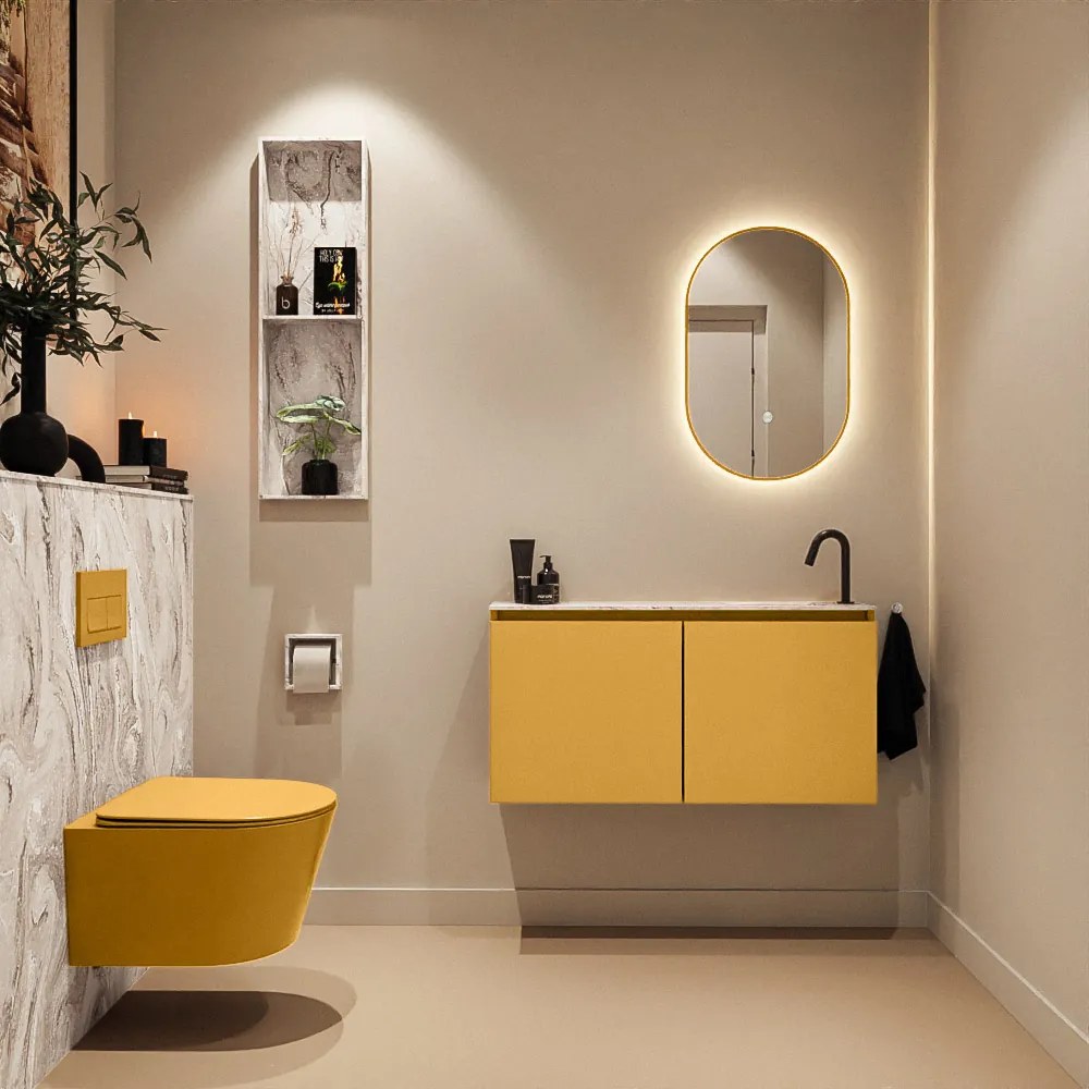 Mondiaz Ture DLux toiletmeubel 100cm ocher met wastafel glace rechts met kraangat