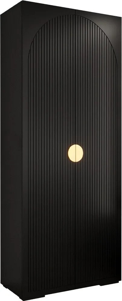 Kledingkast Hartford 405, Zwart, Gouden, 237x100x47cm, 96 kg, Kledingkast deuren: Met scharnieren, Aantal planken: 6, Aantal planken: 6