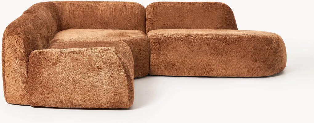 Modulaire teddy-bouclé hoekbank Wolke (4-zits) met chaise longue