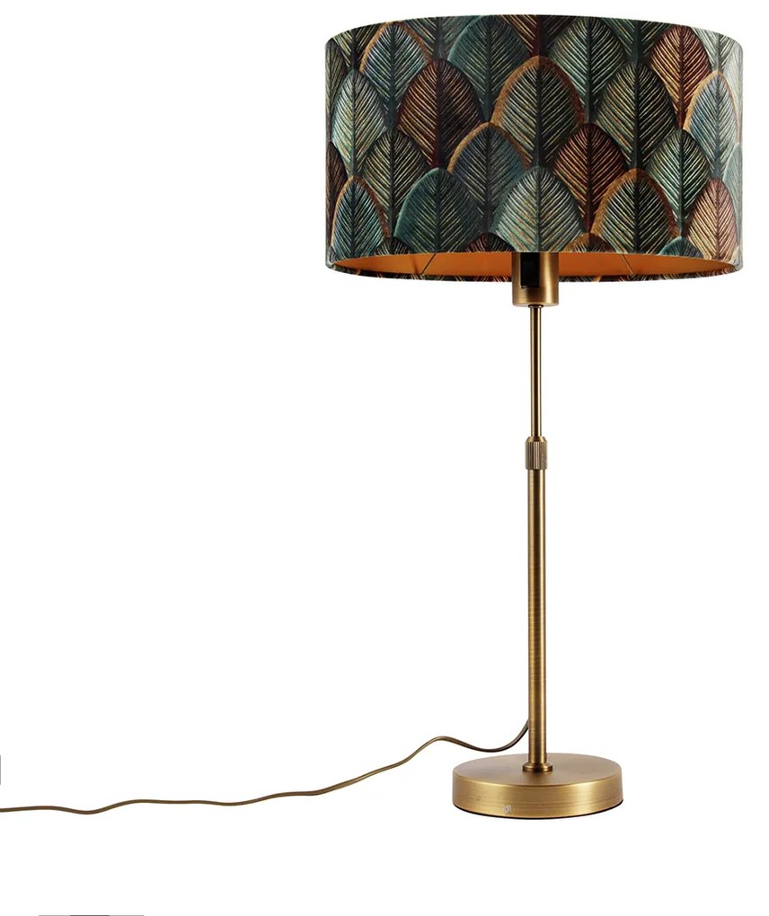 Tafellamp brons met ovale velours kap blad design 35cm - Parte