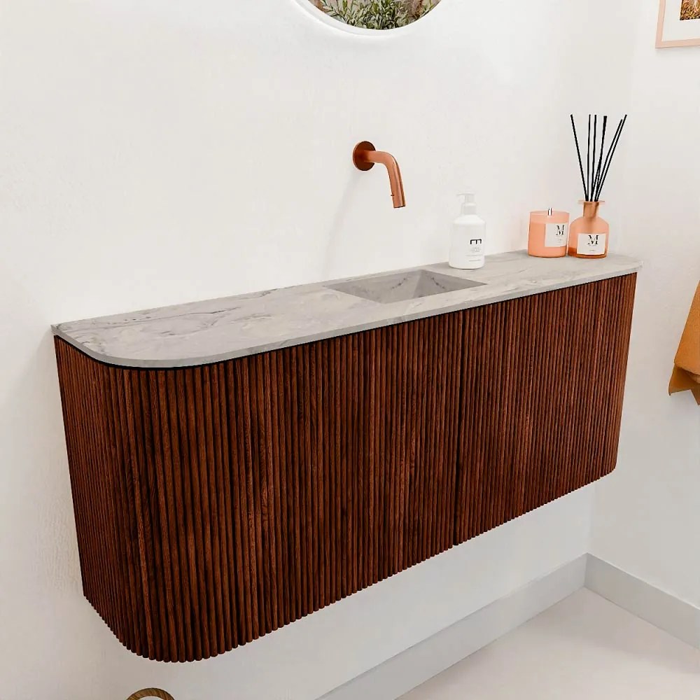 Mondiaz Joya DLux 105cm toiletmeubel ronding links/rechts ruby met wastafel faye midden zonder kraangat glace