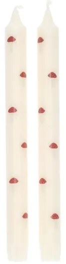 Dinerkaarsen, wit met paddenstoelen, 25 cm, 2 stuks
