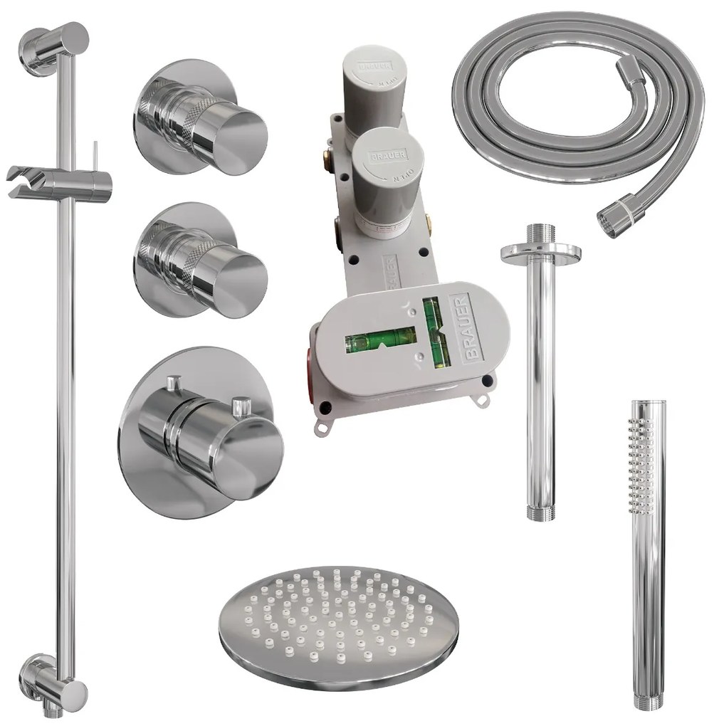 Brauer Chrome Edition complete inbouw regendouche met staafhanddouche, plafondarm, glijstang en hoofddouche 20cm set 17 chroom