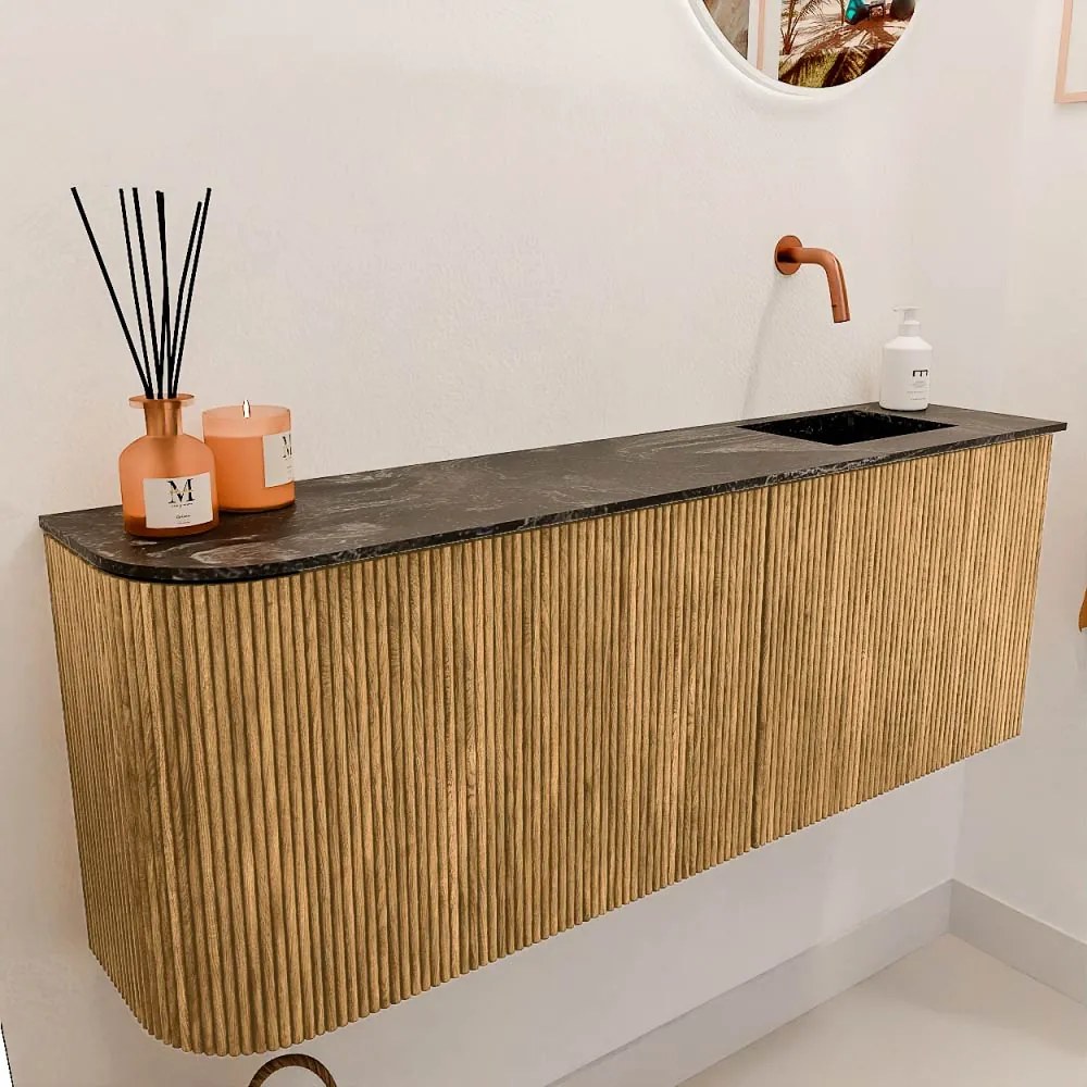 Mondiaz Joya DLux 110cm toiletmeubel ronding links oak met wastafel faye rechts zonder kraangat lava