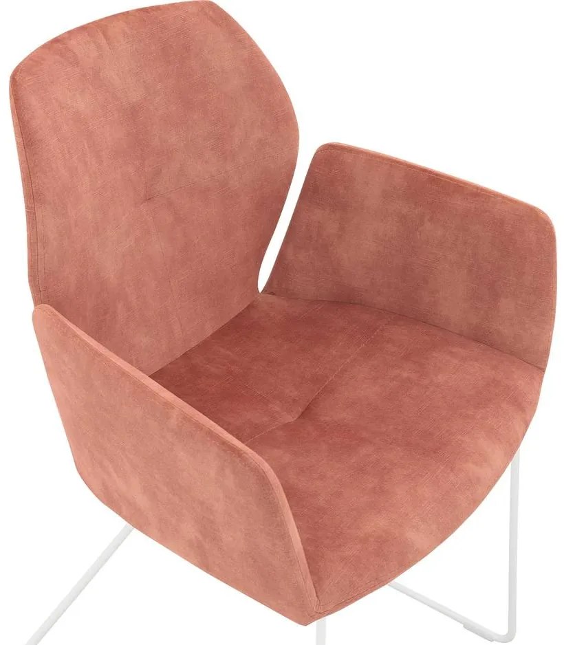 Goossens Excellent Eetkamerstoel Manzini roze velvet stof met armleuning, modern design