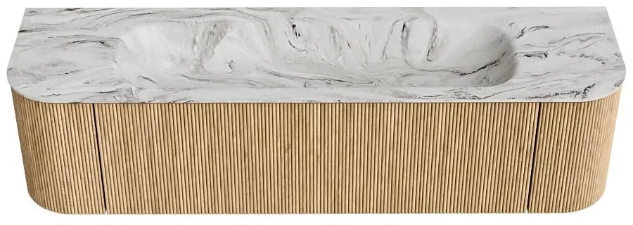Mondiaz Kurve-dlux 170cm badmeubel ronding links/rechts oak met 1 lade en 2 deuren en wastafel big large midden 1 kraangat glace