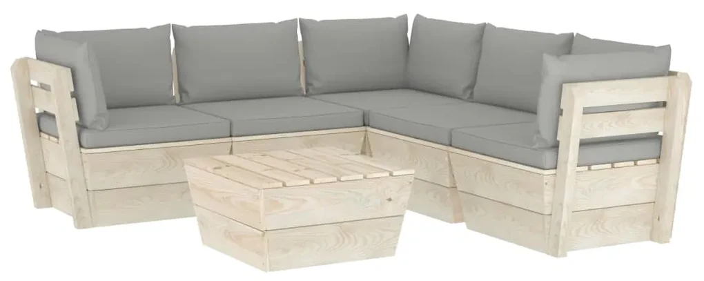 vidaXL 6-delige Loungeset met kussens pallet vurenhout