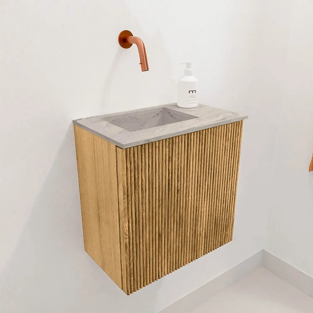 Mondiaz Joya DLux 40cm toiletmeubel oak met wastafel faye links zonder kraangat glace