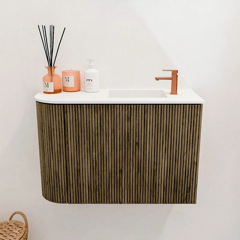 Mondiaz Joya 60cm toiletmeubel ronding links dusk met wastafel faye rechts 1 kraangat talc