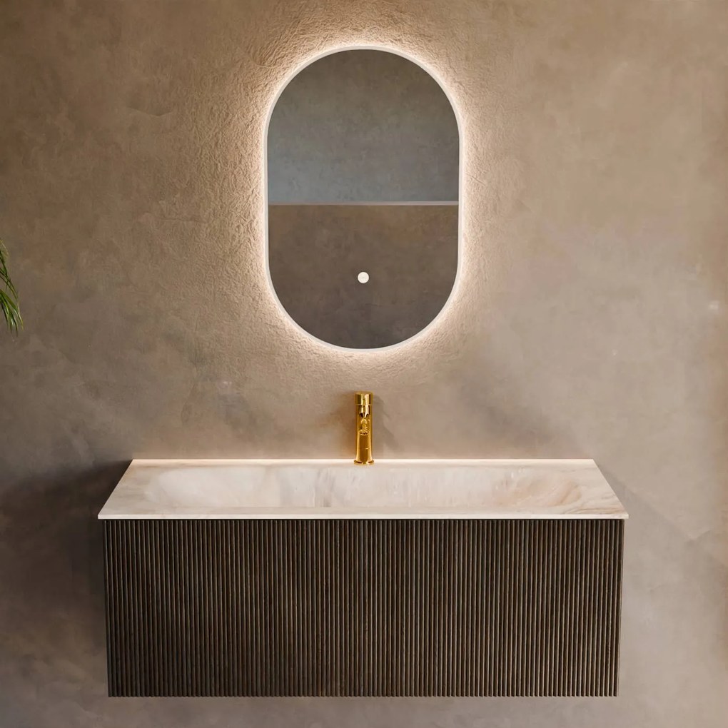 Mondiaz Kurve-dlux 110cm badmeubel shadow met 1 lade en wastafel big medium midden 1 kraangat frappe