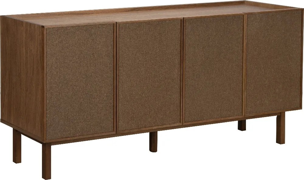 Walnoot Dressoir Met Stoffen Deuren 180 Cm - 180x40x60cm.