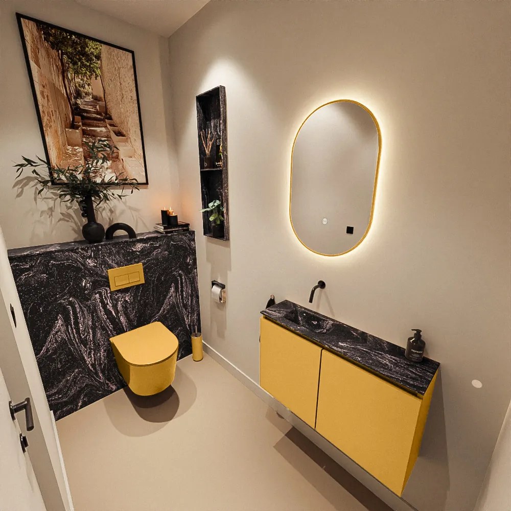 Mondiaz Ture DLux toiletmeubel 80cm ocher met wastafel lava links zonder kraangat