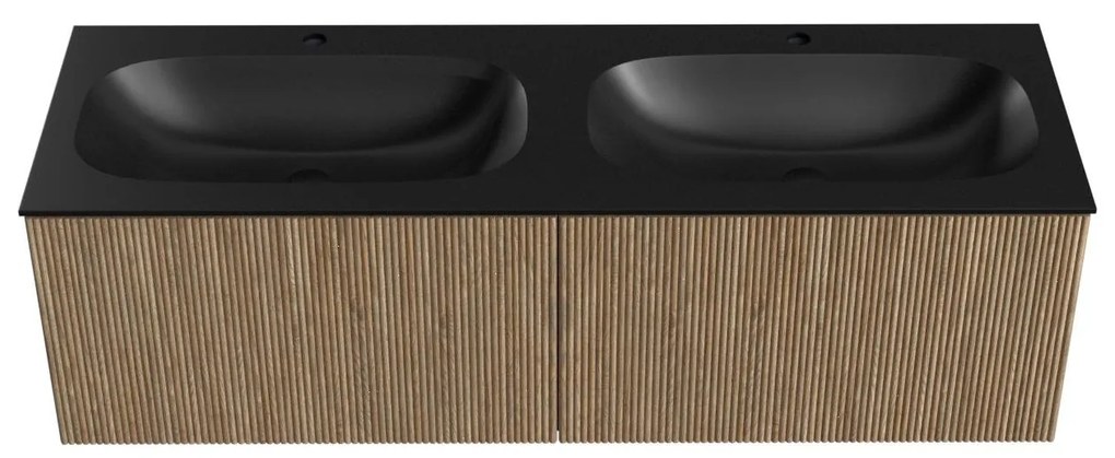 Mondiaz Kurve 140cm badmeubel dusk met 2 lades en wastafel big small dubbel 2 kraangaten urban