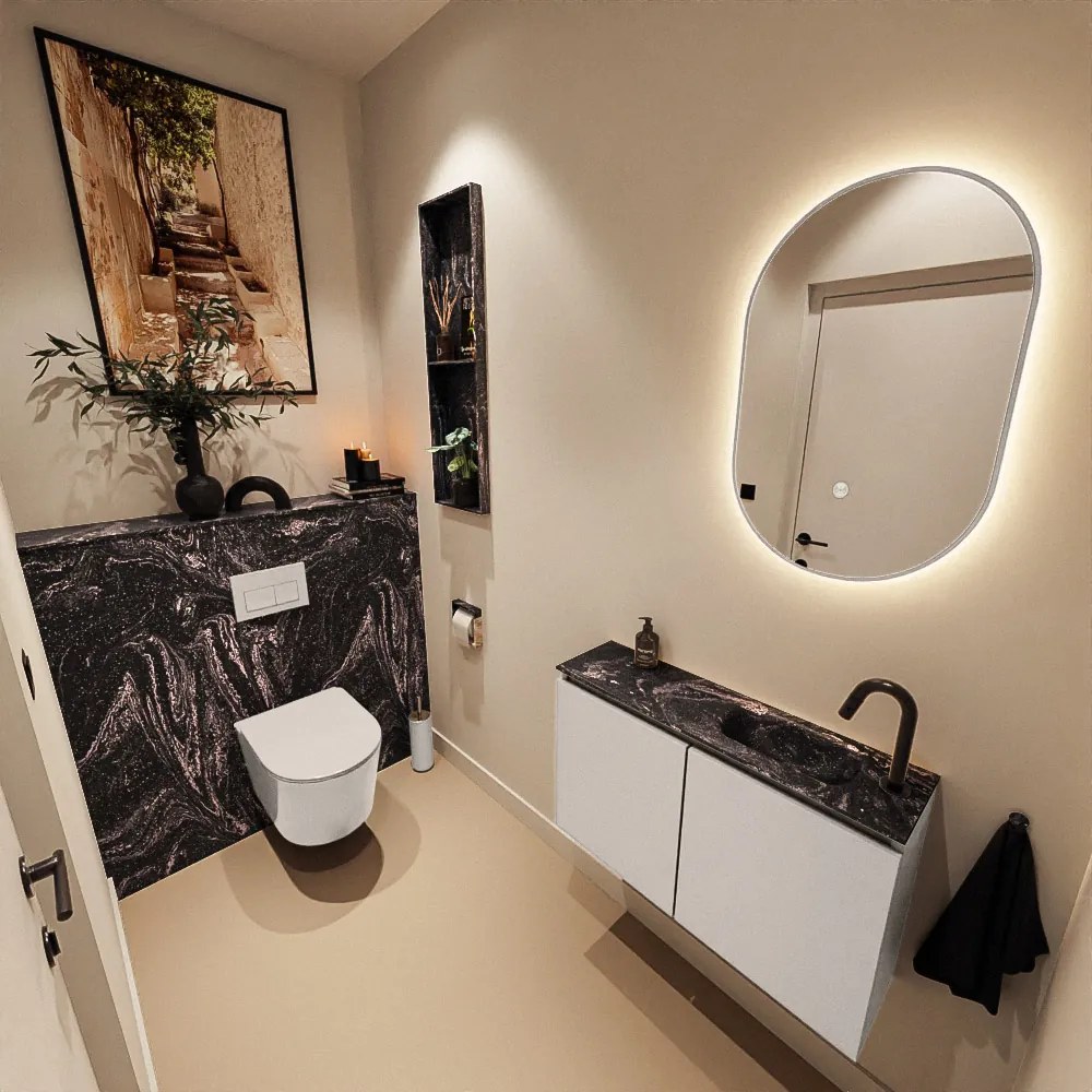 Mondiaz Ture DLux toiletmeubel 80cm linen met wastafel lava rechts met kraangat