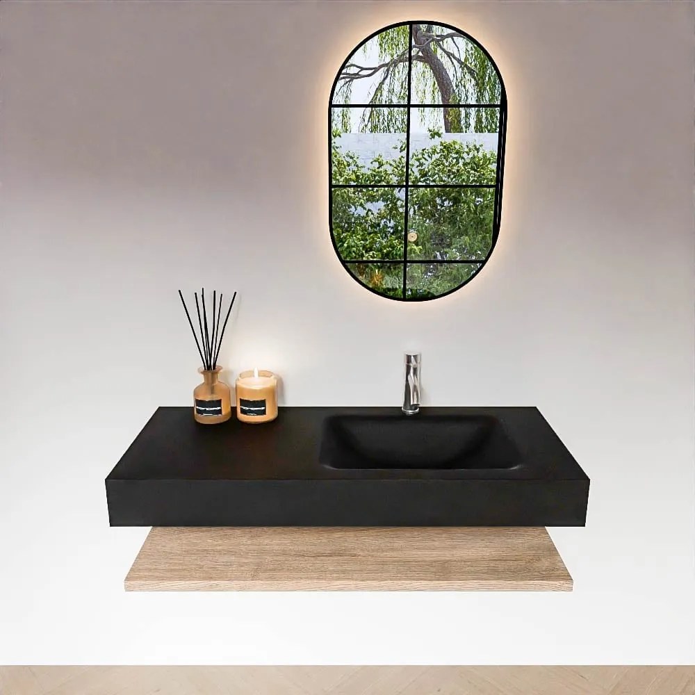 Zaro Alan badmeubel 110cm met planchet washed oak en vrijhangende wastafel cloud rechts 1 kraangat urban