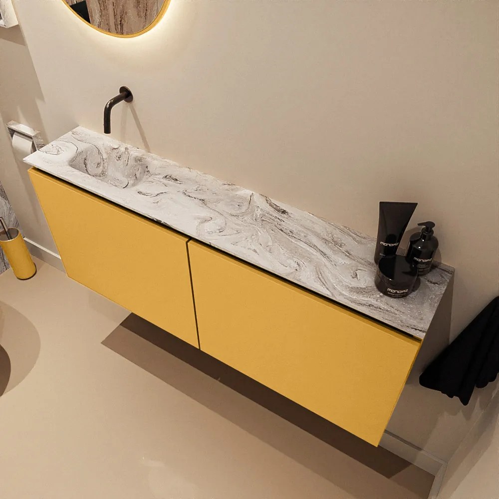 Mondiaz Ture DLux toiletmeubel 120cm ocher met wastafel glace links zonder kraangat