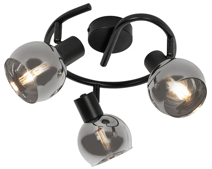 Smart plafondSpot / Opbouwspot / Plafondspot zwart met smoke glas 3-lichts incl. Wifi P45 - Vidro Art Deco E14 rond Binnenverlichting Lamp