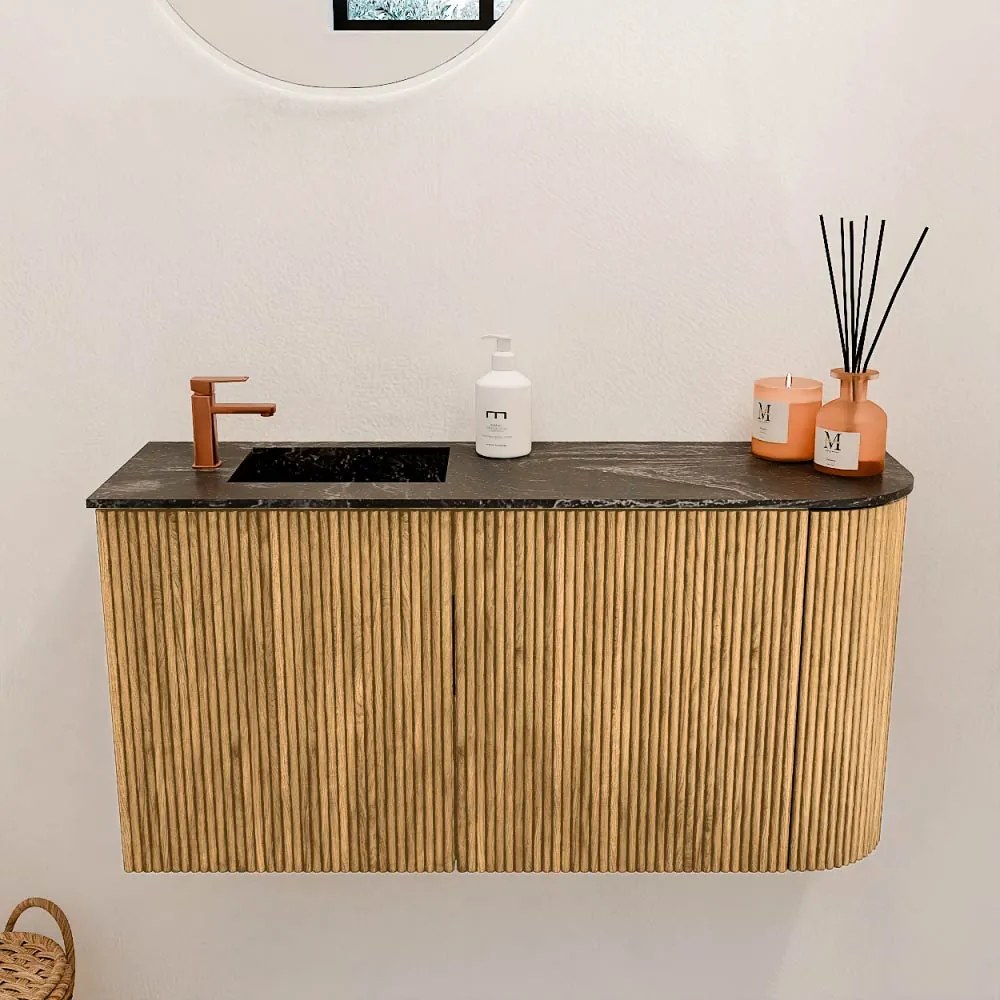 Mondiaz Joya DLux 80cm toiletmeubel ronding rechts oak met wastafel faye links 1 kraangat lava
