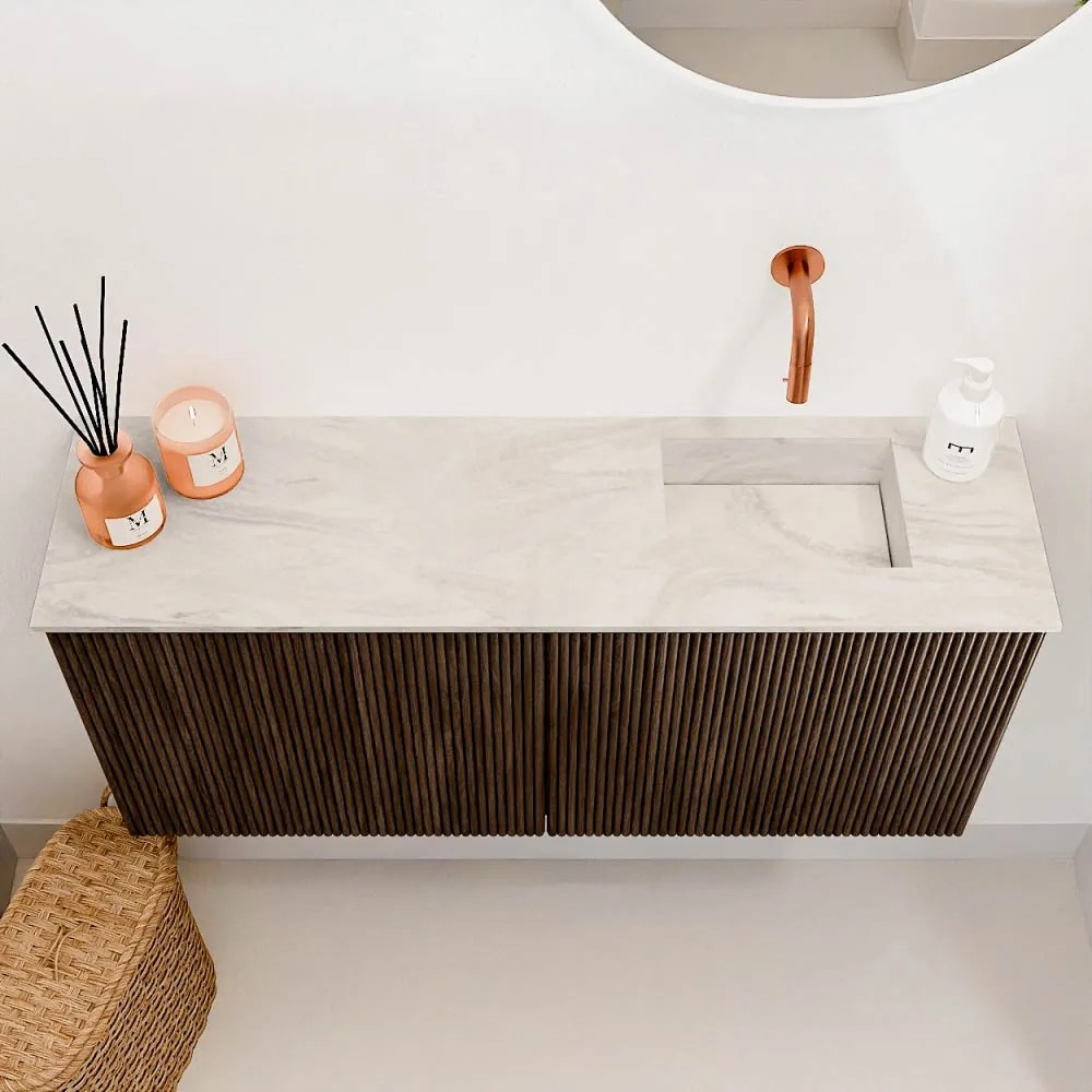 Mondiaz Joya DLux 90cm toiletmeubel walnut met wastafel faye rechts zonder kraangat ostra