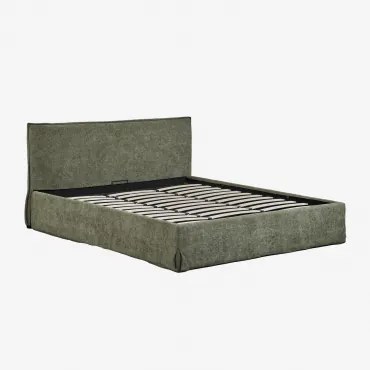 Bed Met Opbergruimte En Gestoffeerd Hoofdeinde Lorea Chenille Sage Green & 180 X 200 Cm & Zonder Matras - Sklum