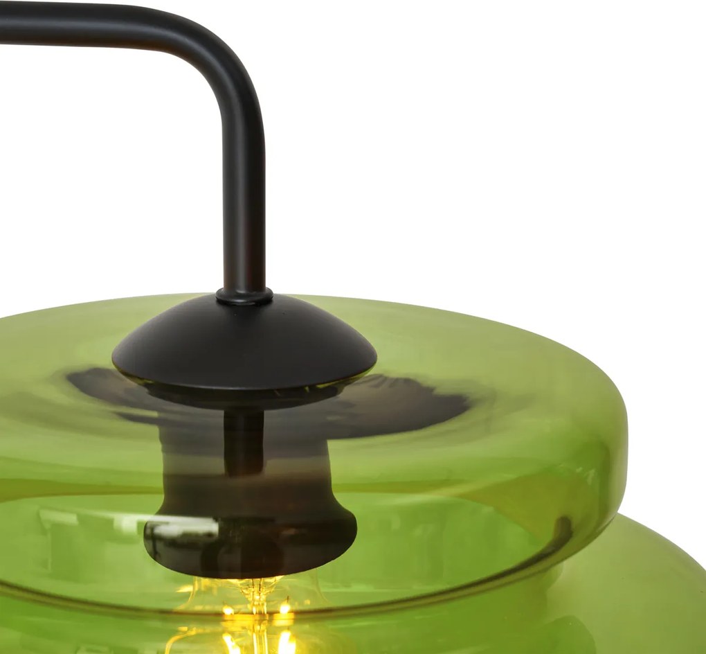 Retro vloerlamp zwart met groen glas - Denise