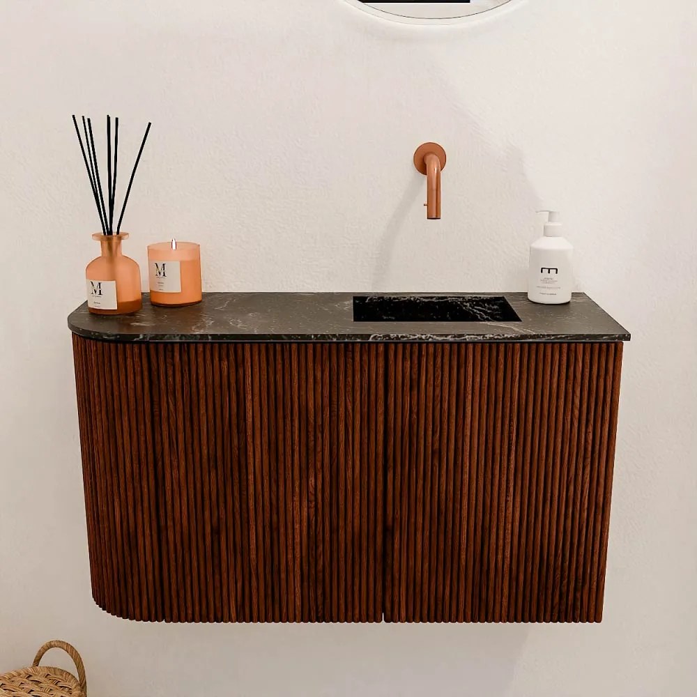 Mondiaz Joya DLux 70cm toiletmeubel ronding links ruby met wastafel faye rechts zonder kraangat lava