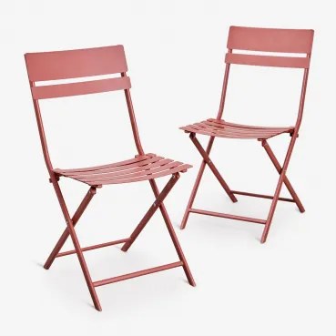 Set Van 2 Inklapbare Tuinstoelen Van Staal Tamarit Terracota - Sklum