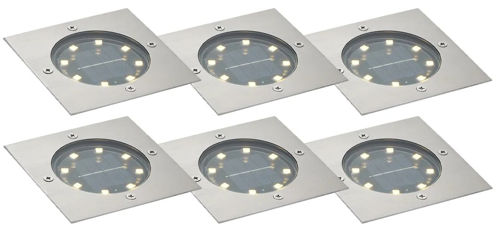 Buitenlamp Set van 6 grondspots aluminium vierkant incl. LED IP65 solar - Terry Modern IP65 Buitenverlichting