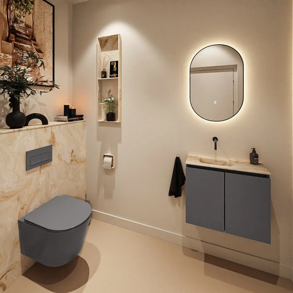 Mondiaz Ture DLux toiletmeubel 60cm dark grey met wastafel frappe links zonder kraangat