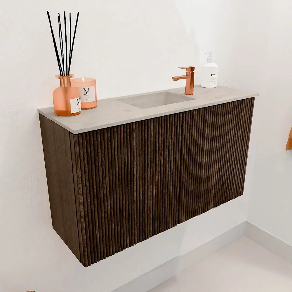 Mondiaz Joya DLux 70cm toiletmeubel walnut met wastafel faye midden 1 kraangat opalo