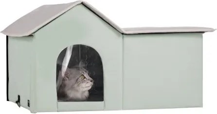 VEVOR Kattenhuis 67x56x41 cm, Kattenhuis 18 W, Kattenhol, Kattenverblijf gemaakt van 600D Oxford-stof met verwarmd kussen, Temperatuurverhoging tot 20 °C, voor de winter, Groen (Groot)
