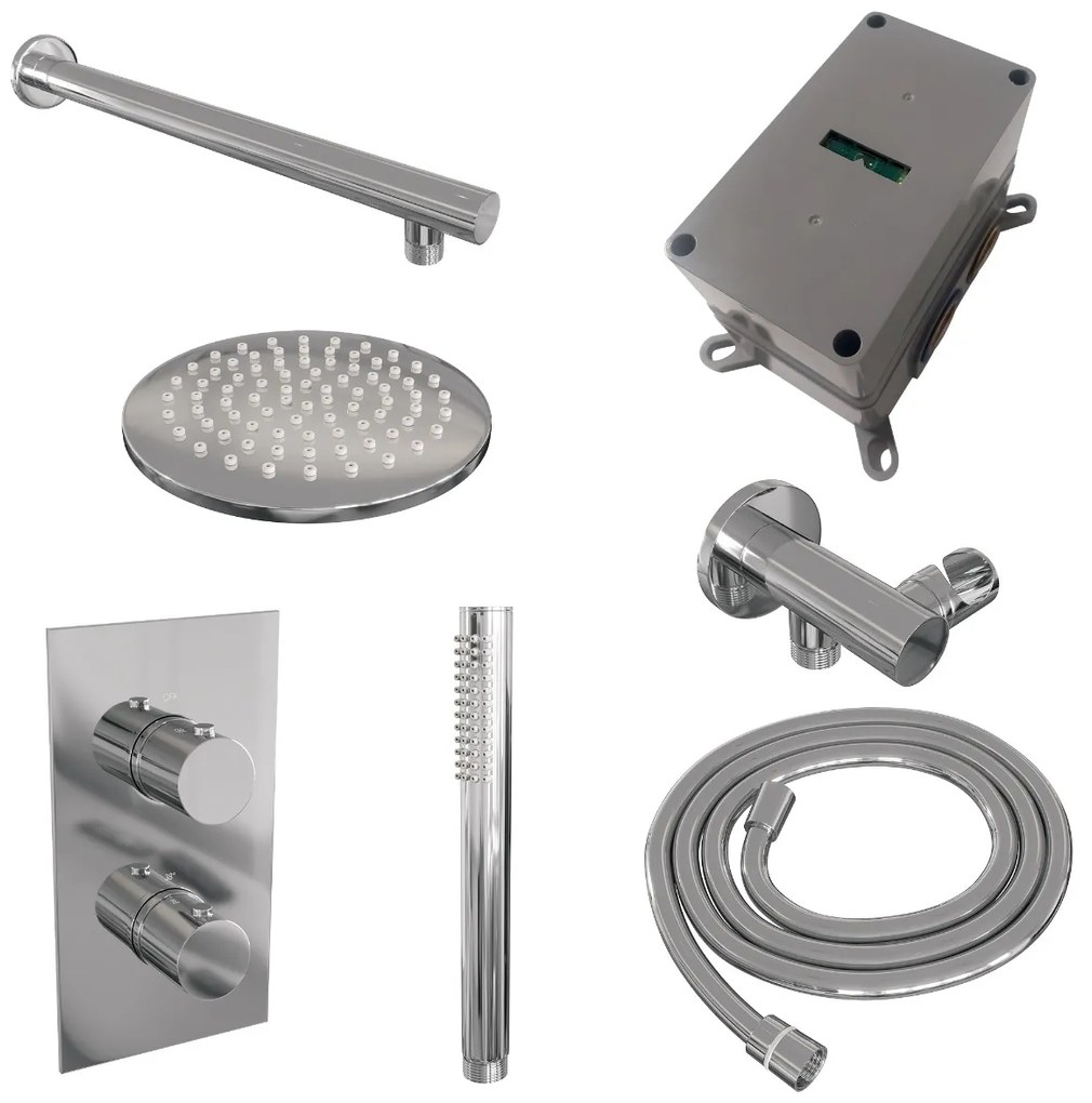 Brauer Chrome Edition complete inbouw regendouche met staafhanddouche, rechte wandarm en hoofddouche 20cm set 25 chroom
