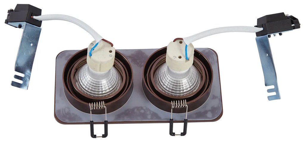 Afgeronde inbouwspot donkerbrons GU10 50mm draai- en kantelbaar IP44 2-lichts - Alberto