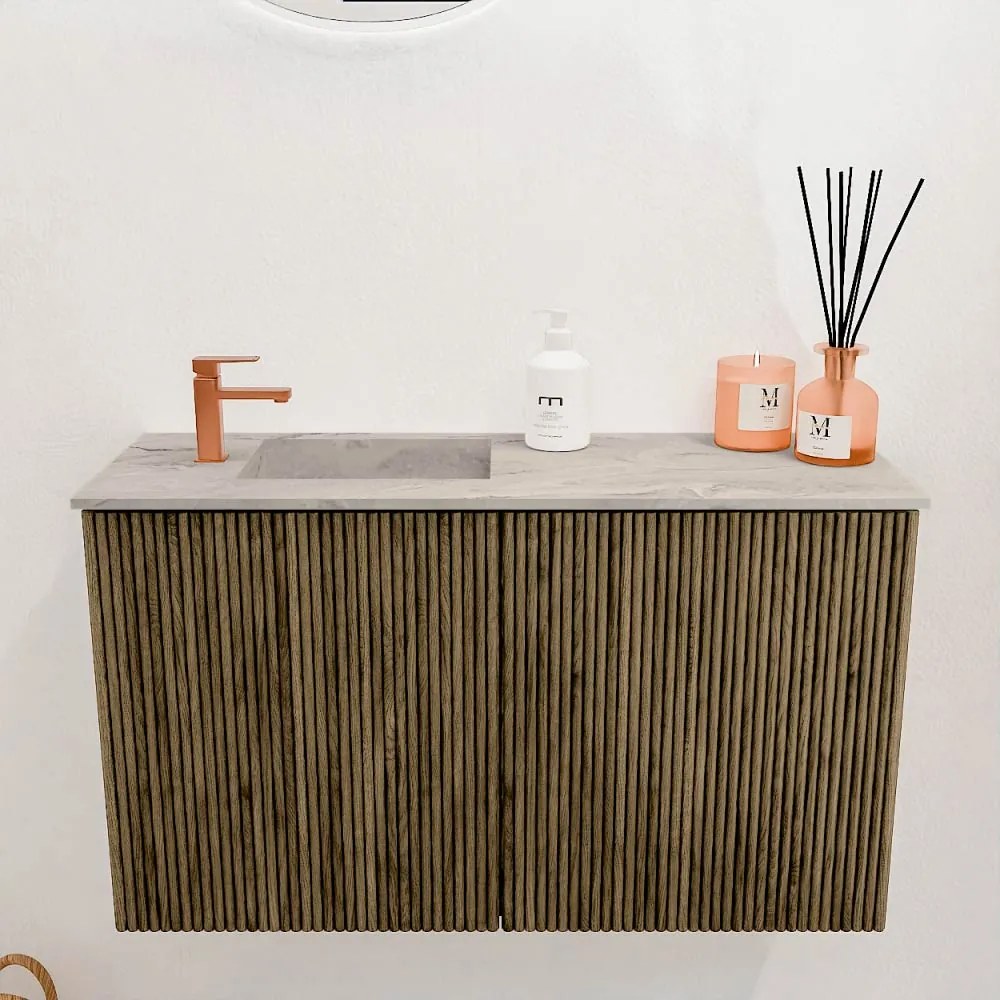 Mondiaz Joya DLux 70cm toiletmeubel dusk met wastafel faye links 1 kraangat glace