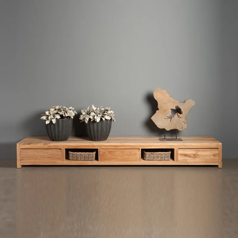 Laag Tv-meubel Teak - 3 Lades - 300cm - 300x50x37cm.