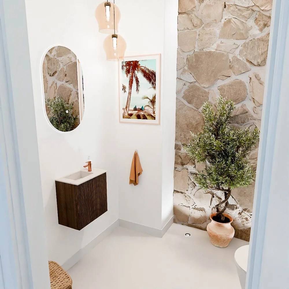 Mondiaz Joya DLux 40cm toiletmeubel walnut met wastafel faye links 1 kraangat meli