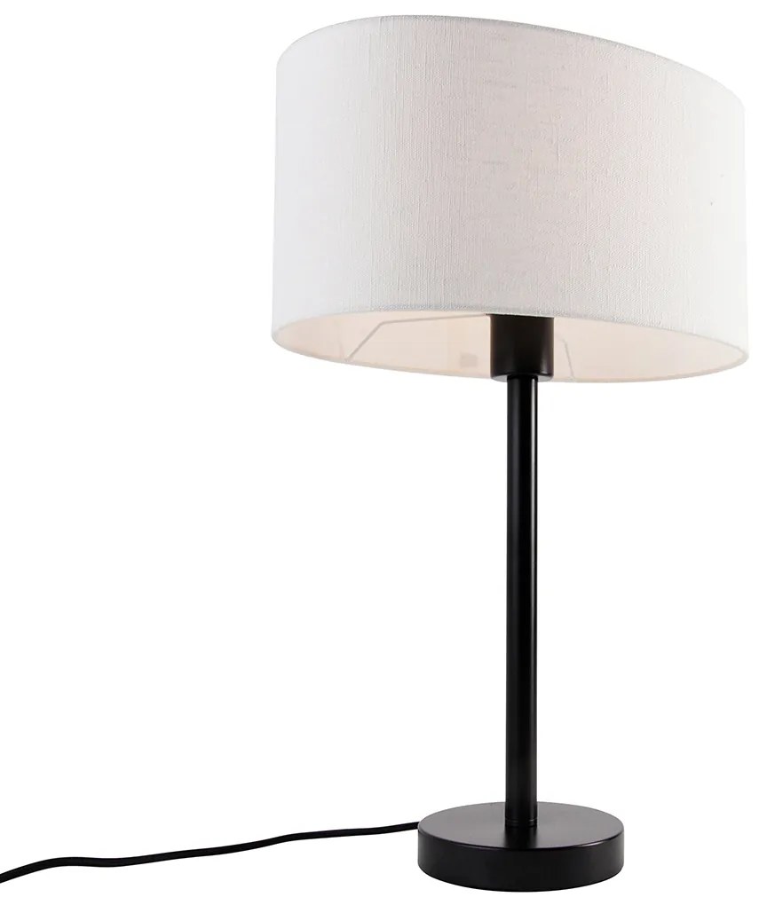 Tafellamp zwart met ovale linnen kap wit 35cm - Simplo Modern E27 Scandinavisch rond Binnenverlichting Lamp