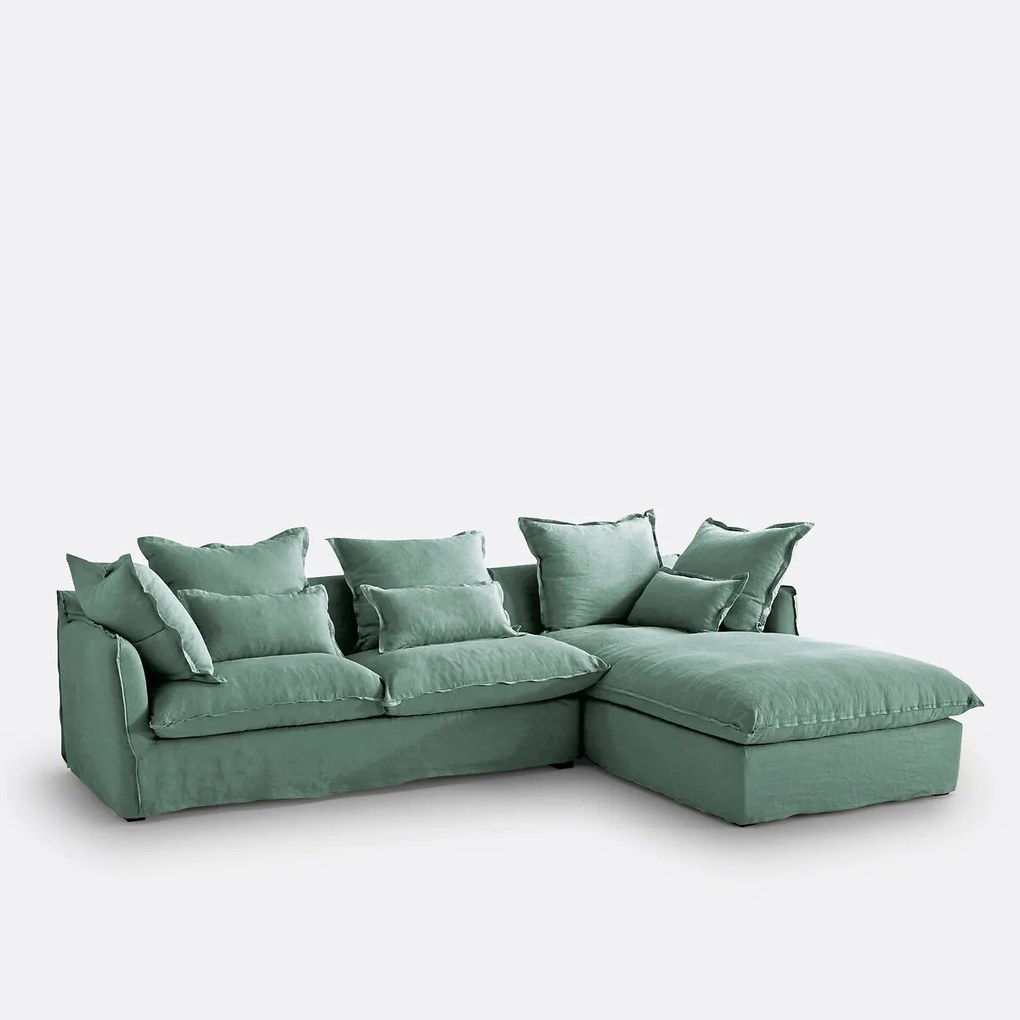 4-zits hoekbank met afneembare hoezen, omvormbaar, in gekreukt linnen, Odna