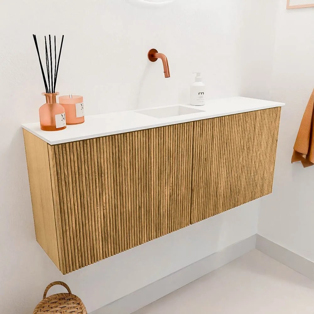 Mondiaz Joya 100cm toiletmeubel oak met wastafel faye midden zonder kraangat talc