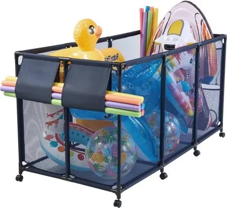 VEVOR Zwembadopbergbak 1755x815x890 mm, organizer met zijvakken, metalen frame, gaasmand, opbergdoos, opbergmand, opbergwagen voor zwembadspeelgoed