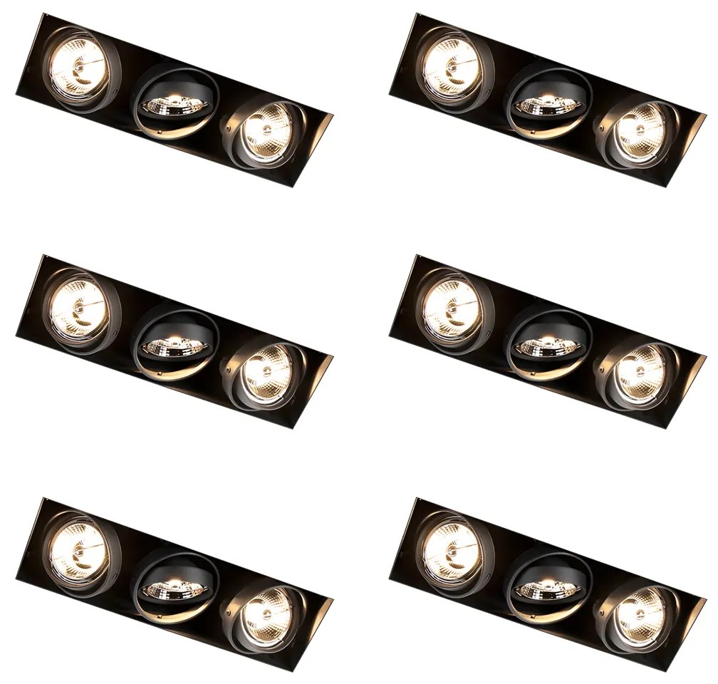 Set van 6 Inbouwspot zwart GU10 AR70 trimless 3-lichts - Oneon GU10 Binnenverlichting Lamp
