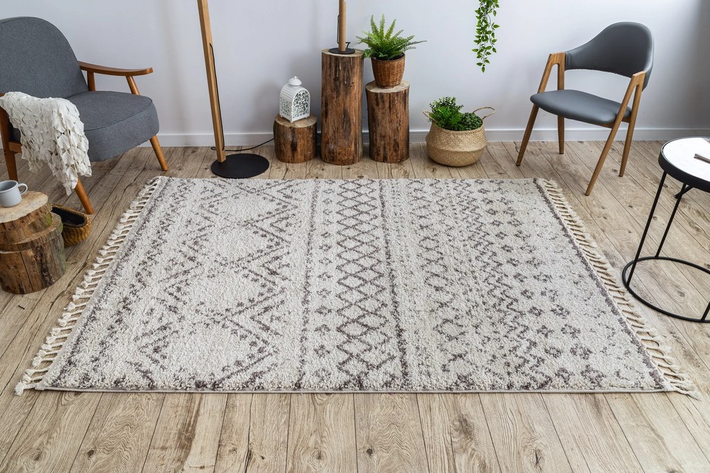 Tapijt BERBER RABAT G0526 crème / bruinrand ,  Barber , marokkaanse shaggy
