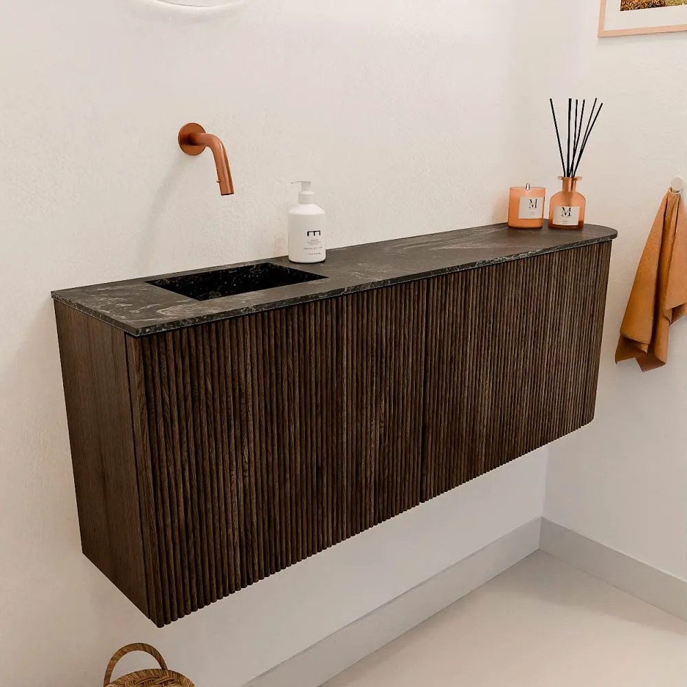 Mondiaz Joya DLux 110cm toiletmeubel ronding rechts walnut met wastafel faye links zonder kraangat lava